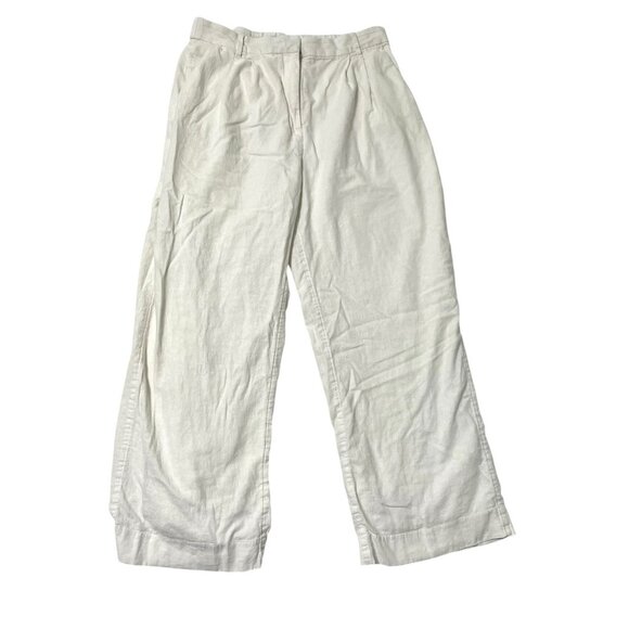 Abercrombie & Fitch Linen Blend Pleated Wide-Leg Pant Trousers White size Medium - Picture 1 of 7
